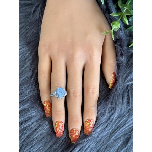 Silver 925 Blue Stone with Cz Ring - Picture 11 of 12